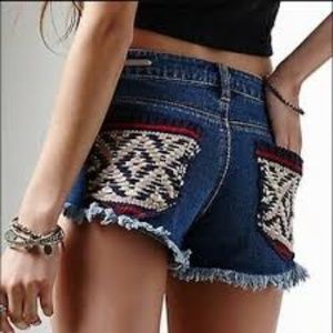 P.S. Erin Wasson | Denim Knit Pocket Cutoff Shorts